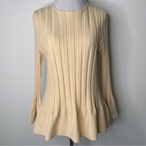 TSE Women's Cream Crew Pleated Textured Striped Wool Blend Sweater Size Large